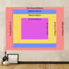 A rectangular abstract tapestry design featuring layered colors including pink, yellow, blue, and purple gradients.