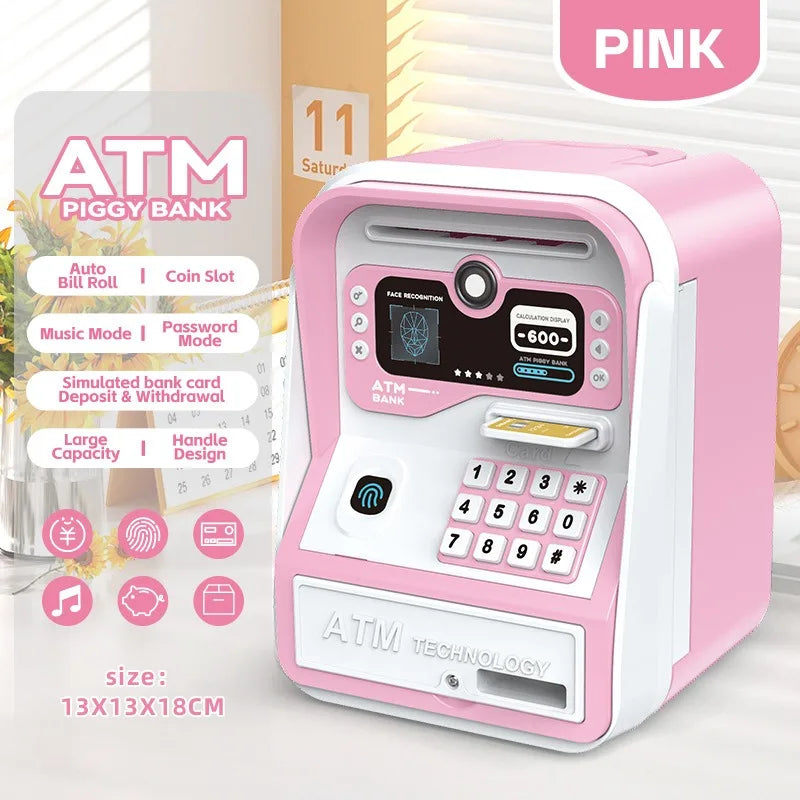 Piggy bank rose pink with face recognition for kids' savings and learning