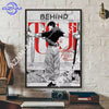 Anime canvas art poster featuring Toji Fushiguro in a dark outfit and sword against a gray background.