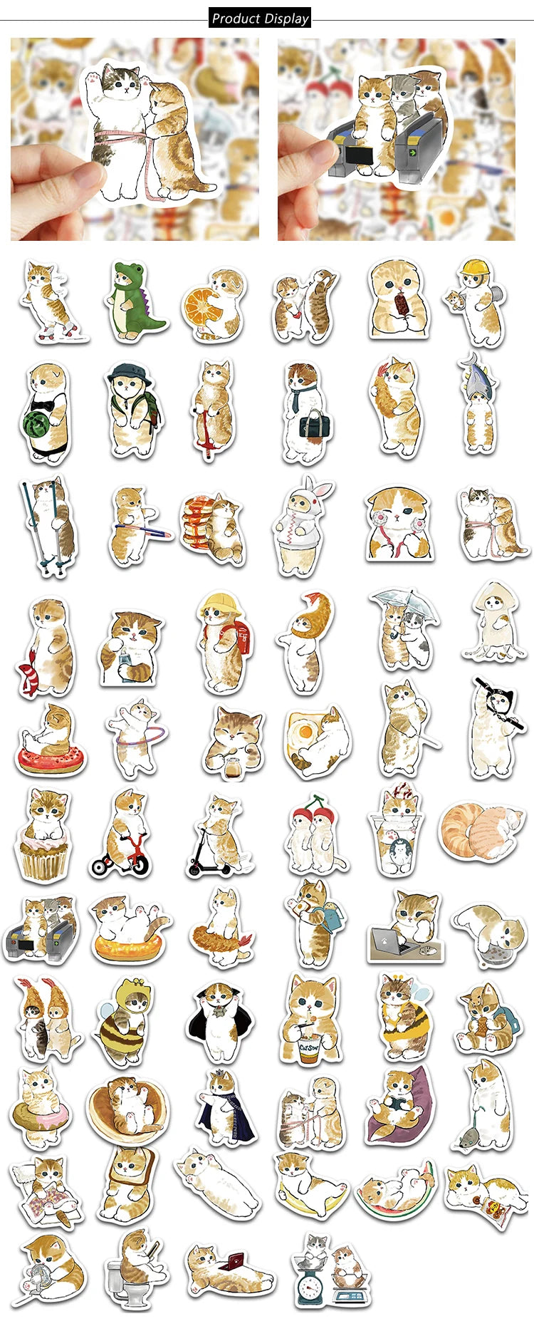 A collection of various cat stickers featuring different breeds, poses, and colors for decoration.