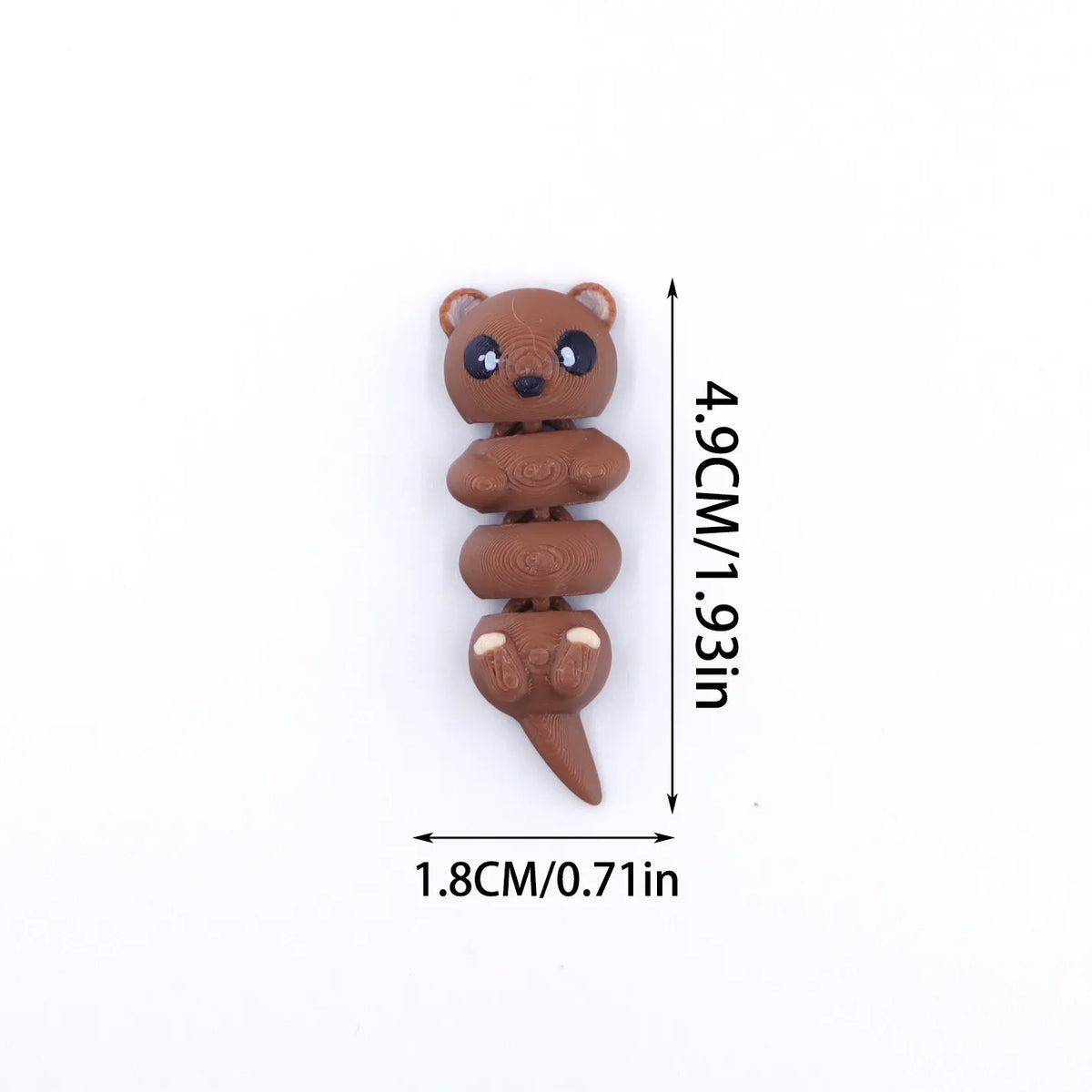 A small, brown 3D printed cartoon bear figurine with a cute expression.