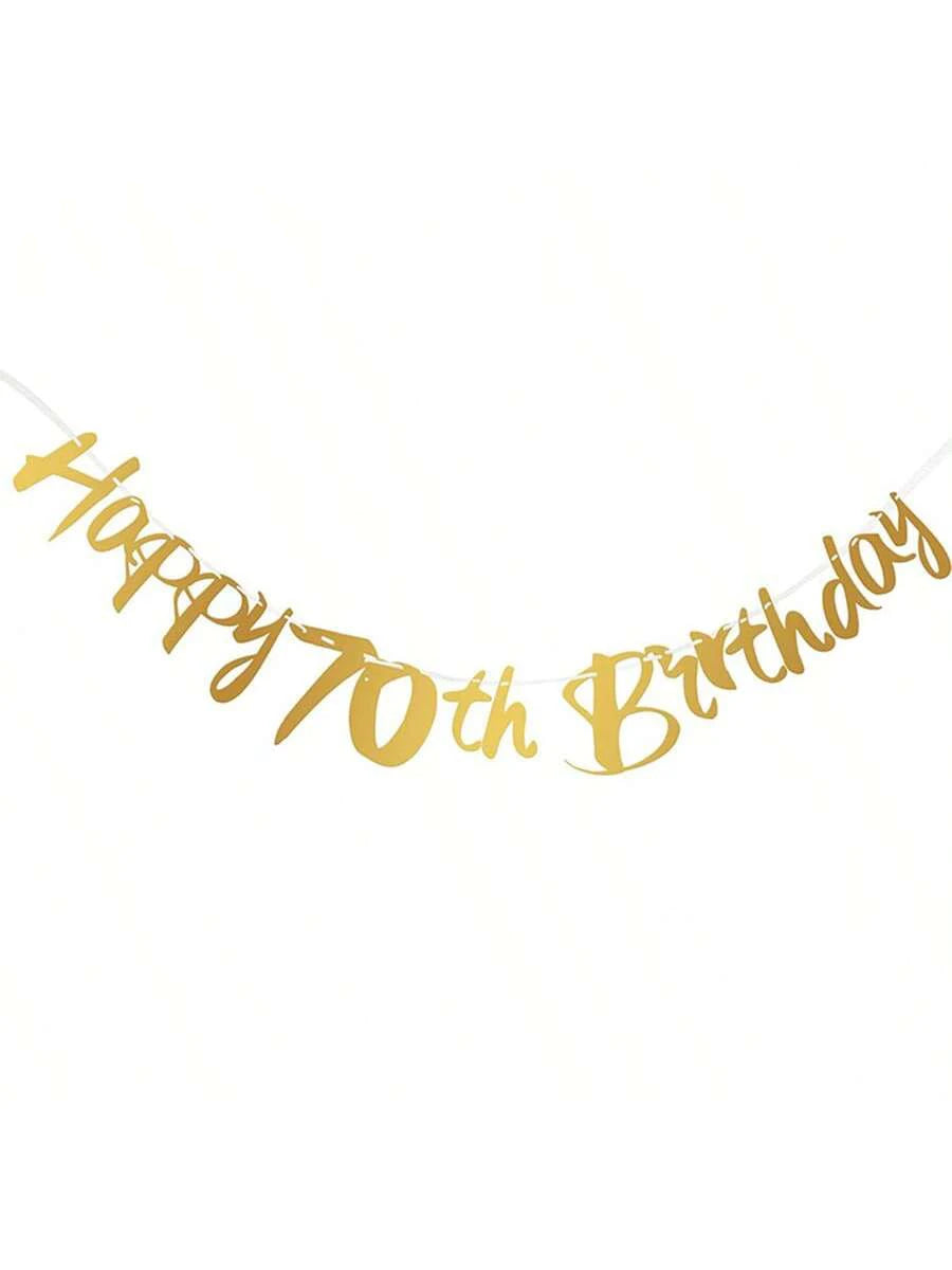 Elegant black and gold glitter banner spelling out Happy 70th Birthday