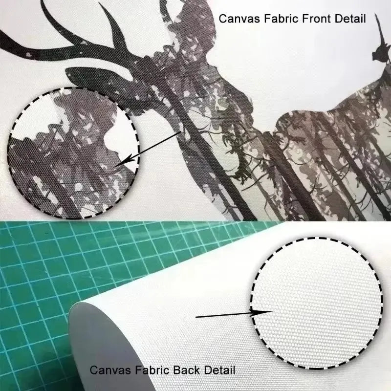 Detail shots of canvas fabric showing front and back texture for modern architecture wall art