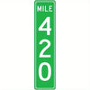 A vertical green mile marker sign indicating mile 420.