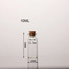 A clear glass bottle with a cork stopper and a measuring scale indicating 10ML volume.