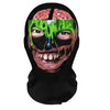 A mask resembling a skull with vibrant green and black paint, used for party or cosplay.