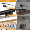 A black modern dimmable LED wall lamp with a swing arm shown in various sizes and features.