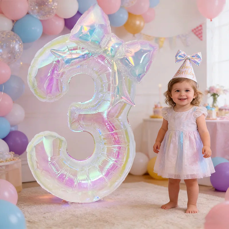 Iridescent Number Balloon Kit with Bowknot Accent