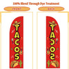 Red feather flag advertising banner showing tacos on the front and back sides