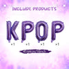 Purple foil number balloons spelling KPOP include one balloon per letter.