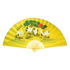 Yellow decorative Chinese theme wall fan with green foliage and birds.