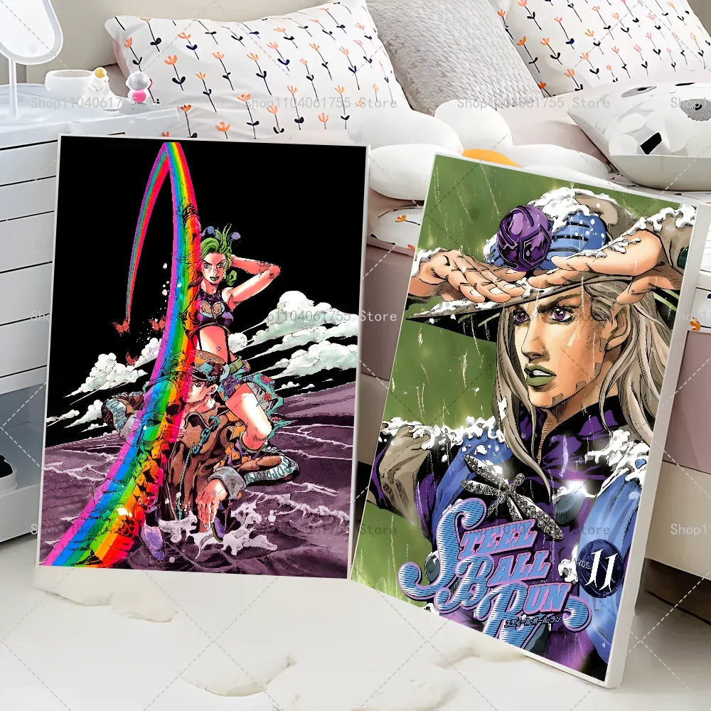 Anime poster featuring a character with rainbow hair and dramatic pose against a dark background