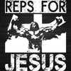 A black and white canvas print featuring the text REPS FOR JESUS in a distressed font with a cross design.