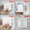 Four steps showing the assembly of a white motion sensor LED night light device.