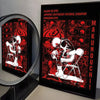 A framed poster featuring a red and black graphic of a Japanese lightweight boxing champion, Ippo, with text identifying him 