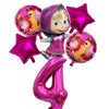 A set of six pink foil balloons featuring characters from Masha and the Bear