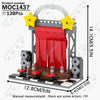 A red and gray building block set model of a Freddy Fazbear stage with a yellow star decoration.