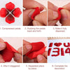 Six steps demonstrating how to compress, rub, disperse, and separate artificial silk rose petals for decoration