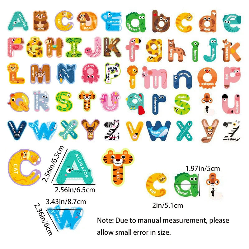 A set of magnetic alphabet learning magnets showing uppercase and lowercase letters from A to Z.