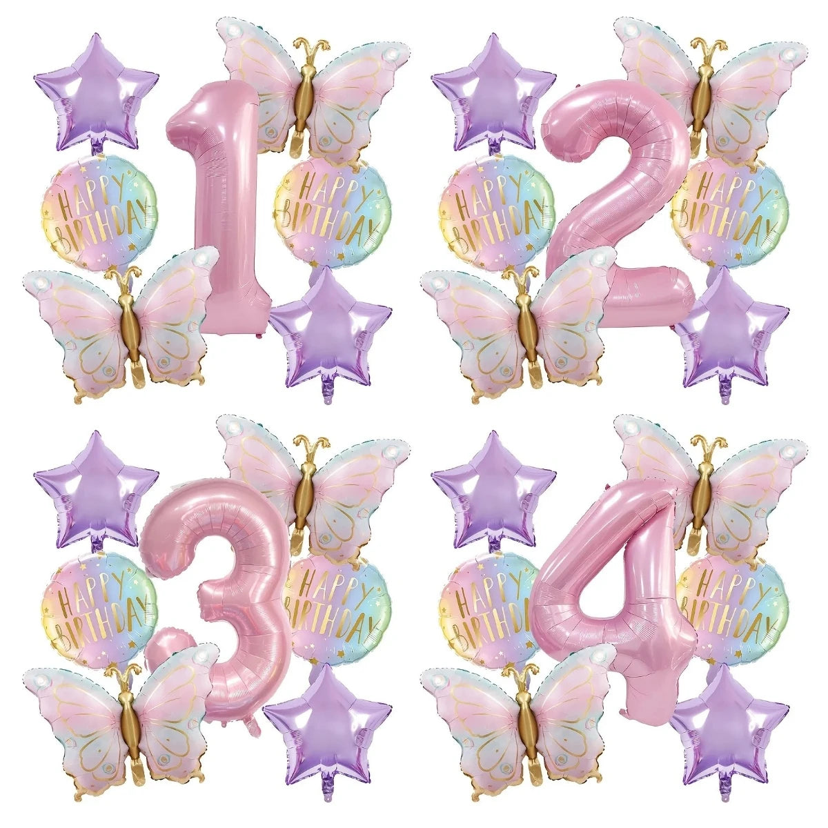 Pink Butterfly & Number Balloon Combo Set