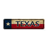 Rustic metal sign featuring the Texas flag design with the word TEXAS in large lettering.