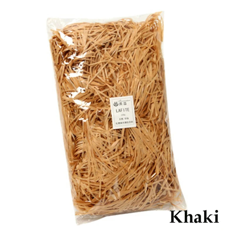 Bag of light brown Lafite crinkle paper shreds for gift boxes and party decor