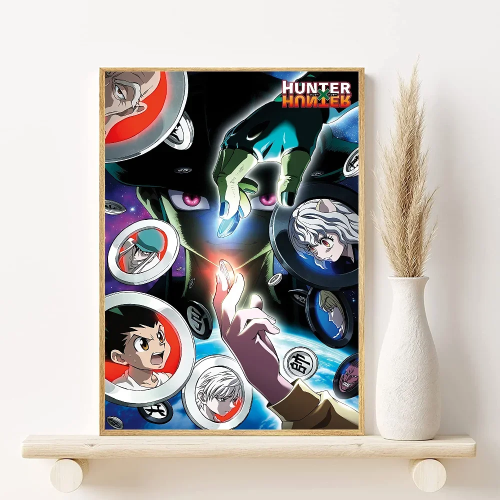 Canvas wall art featuring Hunter x Hunter characters Gon, Killua, and Hisoka.