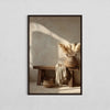 A framed painting featuring a sunlit interior scene with dried grasses and natural textures.