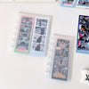 A transparent photocard album featuring various photos with a mushroom hole design.