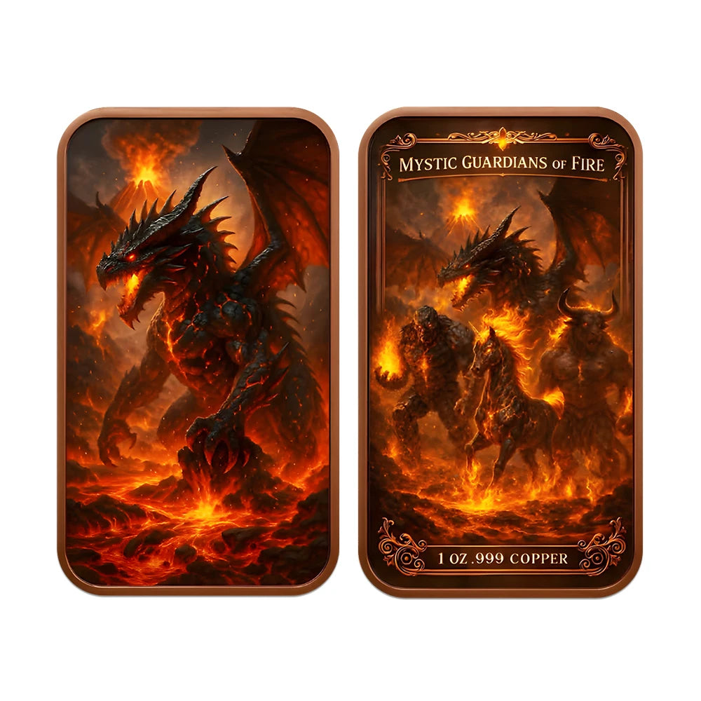 A gothic copper challenge coin featuring a fierce dragon design with fiery eyes and scales.