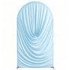 Light blue stretchy spandex arch cover draped in soft folds for weddings and events