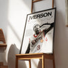 A framed canvas wall art poster featuring a black and white portrait of an athlete, titled IVERSON 3.