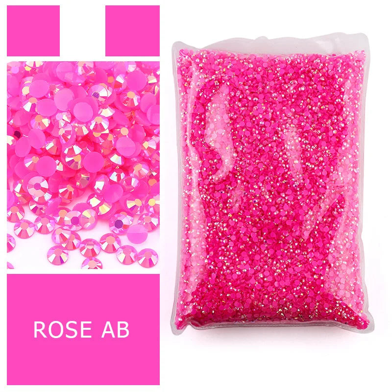 Bag of bright pink rose ab flatback resin rhinestones with glitter