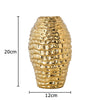 Golden wrinkle ceramic tabletop vase with a textured, ribbed surface.