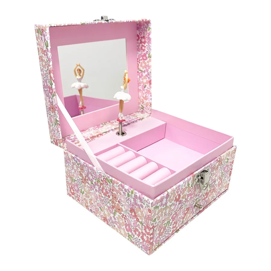 Ballet Jewelry Music Box with Rotating Dancer and Storage Drawer