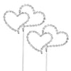Silver crystal heart-shaped wedding cake toppers on thin wires