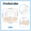 A clear glass dome cloche with a wooden base shown in various dimensions and angles.