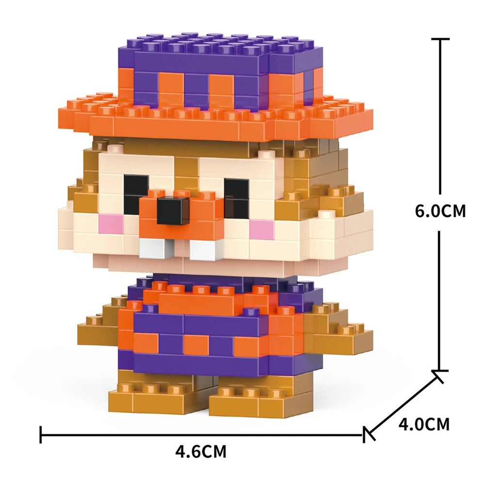 A buildable model kit of a brown and orange animal character made from LEGO-style micro bricks.