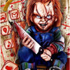 A detailed diamond painting kit featuring a portrait of Chucky the horror character.