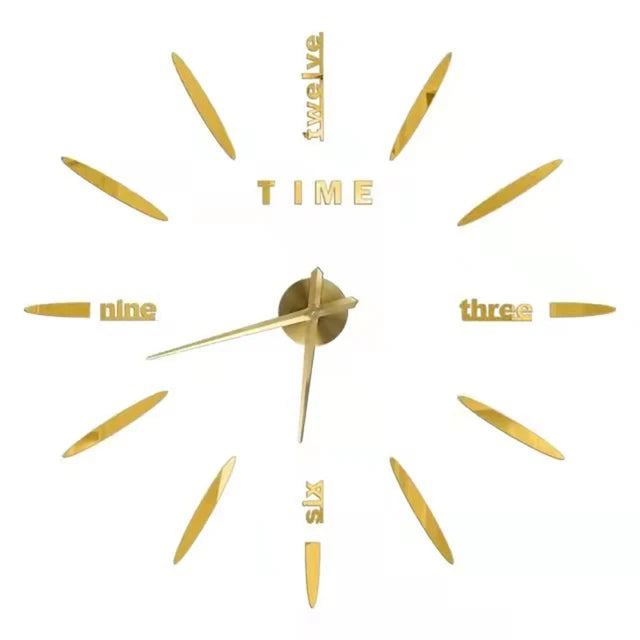 A modern 3D acrylic wall clock with DIY sticker numbers showing the time.