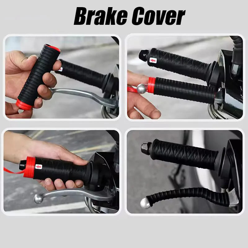 Close-up views of black silicone brake cover grips for motorcycle handlebars.