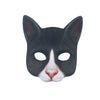 Cara de gato blanco y negro, máscara de media cara con orejas grandes y nariz rosa.
