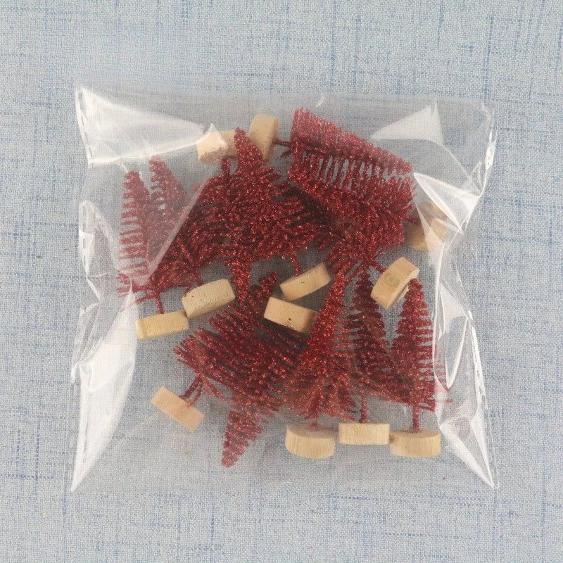 Set of 12 Snow-Flocked Mini Christmas Trees with Wooden Bases