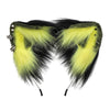 A pair of black and neon yellow furry fox ears headband for cosplay or themed parties.