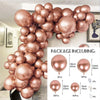 A package of metallic rose gold balloons for a balloon garland kit, showing various sizes and quantities.