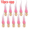 Ten pink mini retro troll doll collectible figures displayed in a row.
