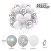 A bundle of 50 latex balloons with confetti in pastel purple, blue, and pink colors for party decorations.