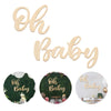 Wooden script letters spelling Oh Baby in light wood for baby shower decor