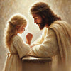 A painting depicting Jesus and a young woman in a tender moment, rendered in warm, soft light.
