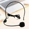 A black wired headset microphone with a flexible wire and an attached foam microphone element.